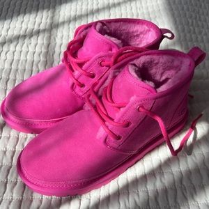 UGG NEUMEL TAFFY PINK SUEDE/ SHEEPWOOL ANKLE BOOTS, WOMEN US 8